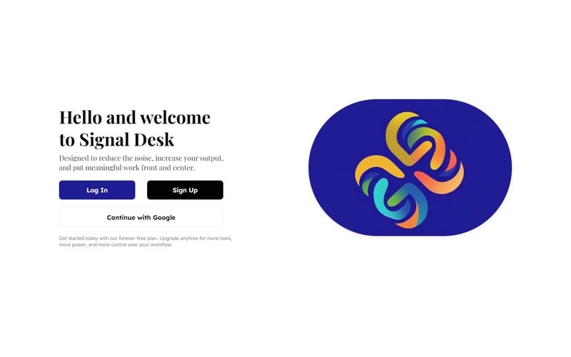 Signal Desk welcome screen